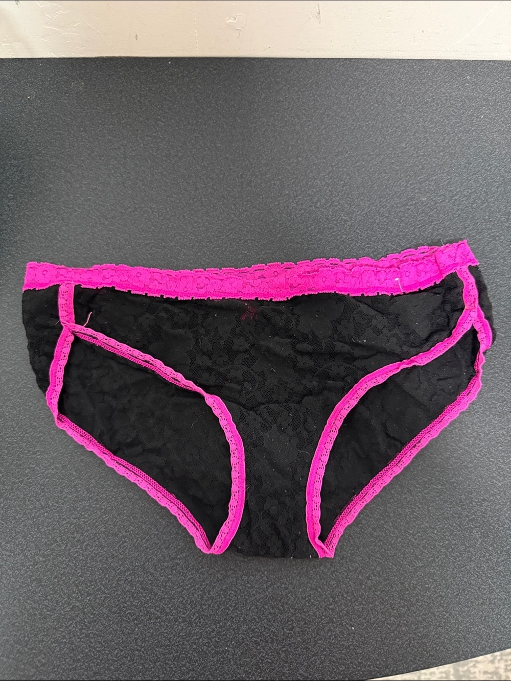 Black Lace Bikini Panties with Hot Pink Trim